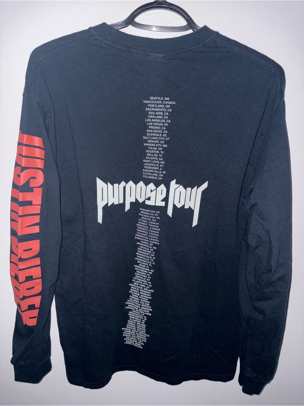 Justin Bieber Black Long-Sleeve Tee with Red Sleeve Logo oversized medium - Picture 3 of 4